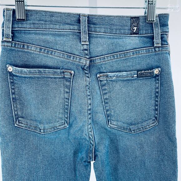 7 For All Mankind High Waist Ankle Skinny Blue Denim Silver Stripe Y2K Jeans 24 - Picture 7 of 15